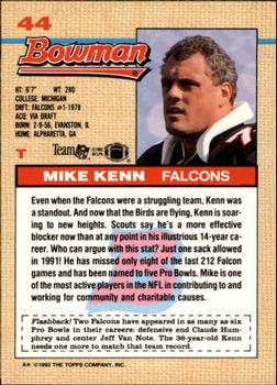 1992 Bowman #44 Mike Kenn Back