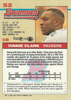 1992 Bowman #52 Vinnie Clark Back