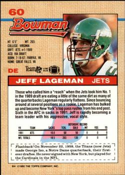 1992 Bowman #60 Jeff Lageman Back