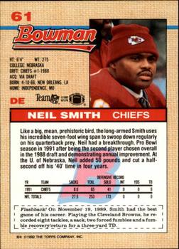 1992 Bowman #61 Neil Smith Back