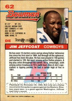 1992 Bowman #62 Jim Jeffcoat Back