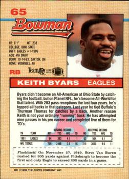 1992 Bowman #65 Keith Byars Back