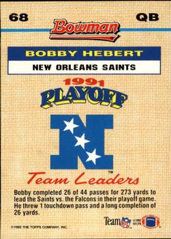 1992 Bowman #68 Bobby Hebert Back