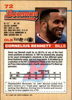 1992 Bowman #72 Cornelius Bennett Back