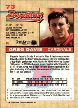 1992 Bowman #73 Greg Davis Back