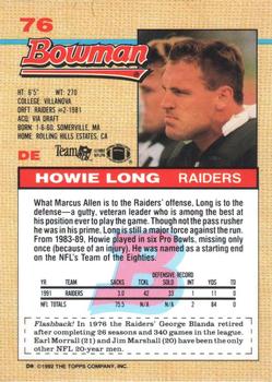 1992 Bowman #76 Howie Long Back