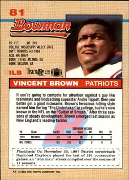 1992 Bowman #81 Vincent Brown Back