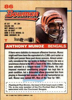 1992 Bowman #86 Anthony Munoz Back