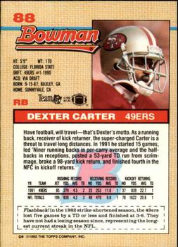 1992 Bowman #88 Dexter Carter Back