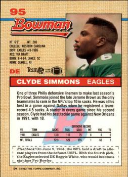 1992 Bowman #95 Clyde Simmons Back