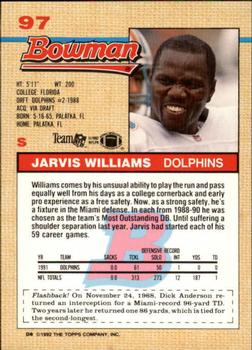 1992 Bowman #97 Jarvis Williams Back