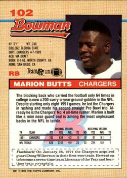 1992 Bowman #102 Marion Butts Back