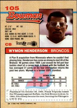 1992 Bowman #105 Wymon Henderson Back