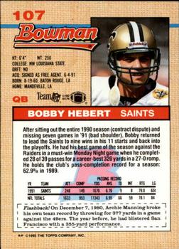 1992 Bowman #107 Bobby Hebert Back