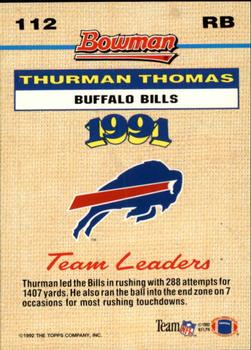 1992 Bowman #112 Thurman Thomas Back