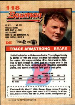1992 Bowman #118 Trace Armstrong Back