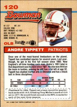 1992 Bowman #120 Andre Tippett Back