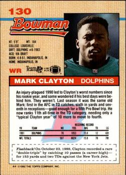 1992 Bowman #130 Mark Clayton Back
