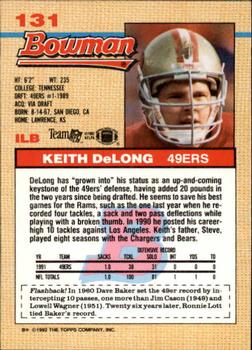1992 Bowman #131 Keith DeLong Back