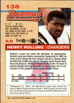 1992 Bowman #138 Henry Rolling Back
