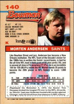 1992 Bowman #140 Morten Andersen Back
