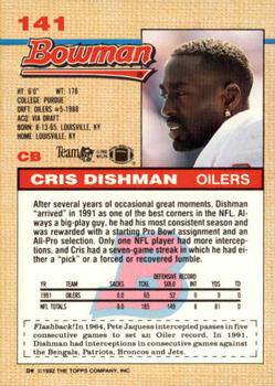1992 Bowman #141 Cris Dishman Back