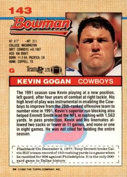1992 Bowman #143 Kevin Gogan Back