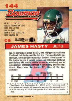 1992 Bowman #144 James Hasty Back