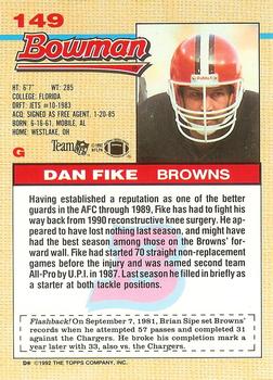 1992 Bowman #149 Dan Fike Back