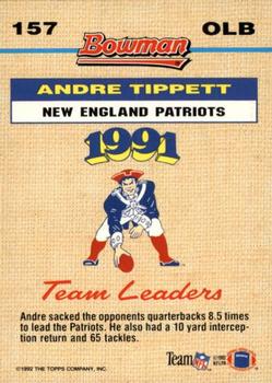 1992 Bowman #157 Andre Tippett Back