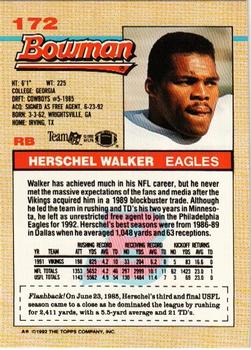 1992 Bowman #172 Herschel Walker Back