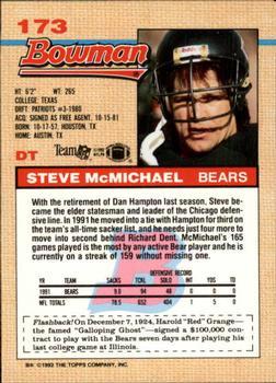 1992 Bowman #173 Steve McMichael Back