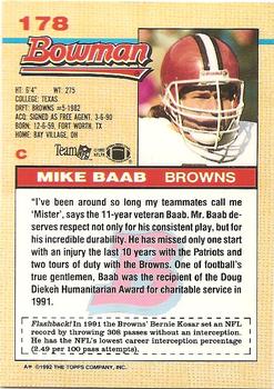 1992 Bowman #178 Mike Baab Back