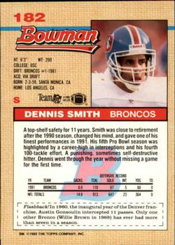 1992 Bowman #182 Dennis Smith Back