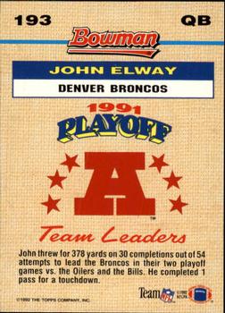 1992 Bowman #193 John Elway Back