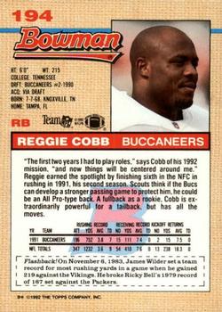 1992 Bowman #194 Reggie Cobb Back