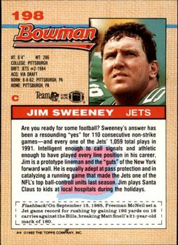 1992 Bowman #198 Jim Sweeney Back