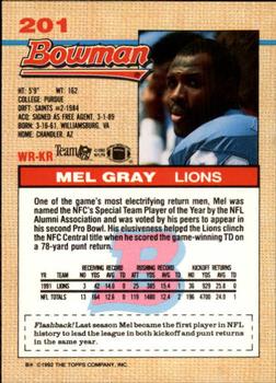 1992 Bowman #201 Mel Gray Back