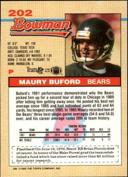 1992 Bowman #202 Maury Buford Back