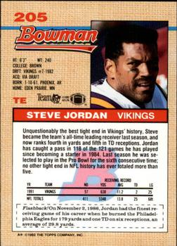 1992 Bowman #205 Steve Jordan Back