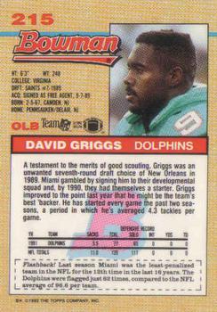 1992 Bowman #215 David Griggs Back