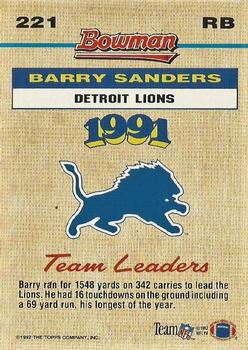 1992 Bowman #221 Barry Sanders Back