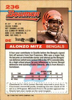 1992 Bowman #236 Alonzo Mitz Back