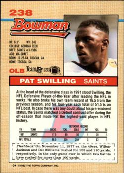 1992 Bowman #238 Pat Swilling Back