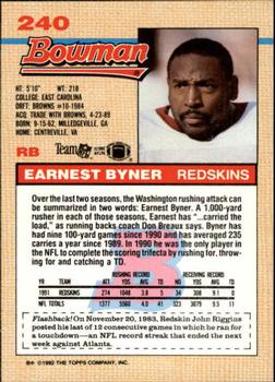 1992 Bowman #240 Earnest Byner Back