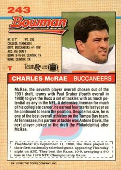 1992 Bowman #243 Charles McRae Back