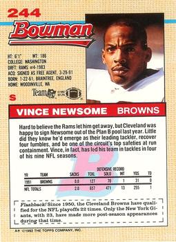 1992 Bowman #244 Vince Newsome Back
