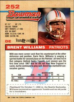 1992 Bowman #252 Brent Williams Back