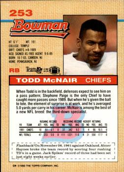1992 Bowman #253 Todd McNair Back
