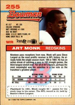 1992 Bowman #255 Art Monk Back